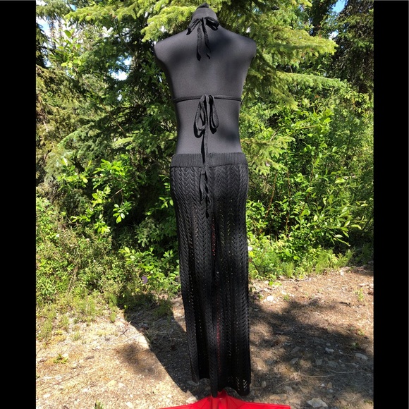 NEW Black Stretch Knit Pant Crop Top Set Summer Loungewear Beach One Size XS/S - Picture 3 of 12